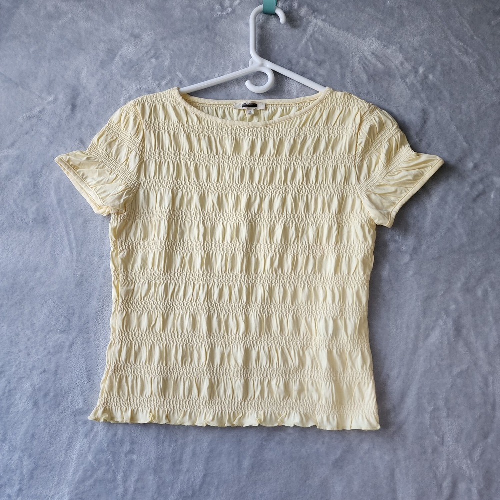 Madewell Top Womens Size Medium Smocked Pineapple Yellow Cotton Tencel Shirt